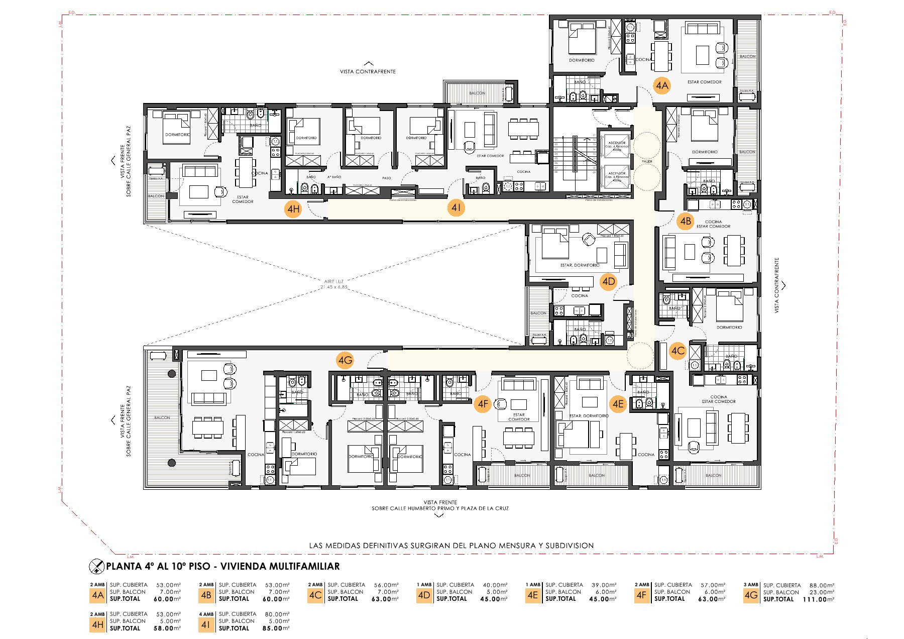 Plano de la planta tipo, pisos 4 al 10
